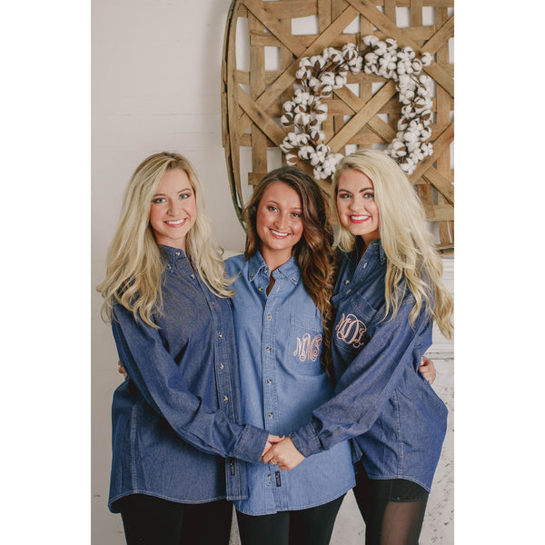 Monogrammed Denim Button Down Shirt for Bride and Bridesmaids - My Southern Charm