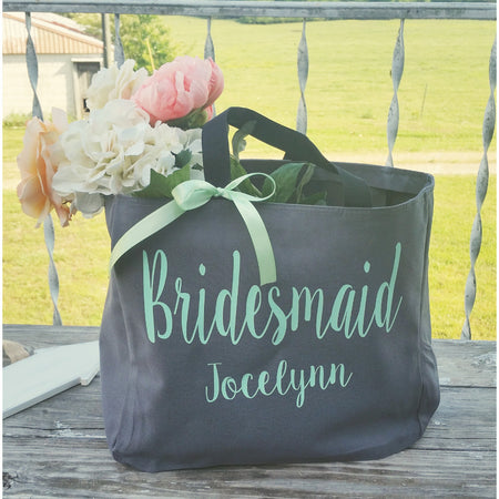 Personalized Monogrammed Bridal, Bridesmaid, Maid of Honor Tote Bag
