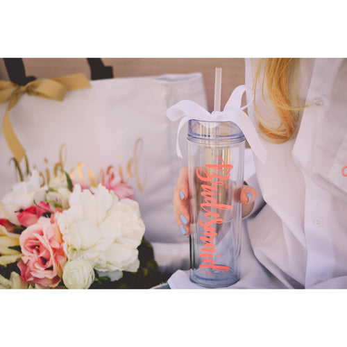 Skinny Tall Personalized Bridesmaid Tumbler Wedding Party Favors and Bachelorette Party Cups - My Southern Charm